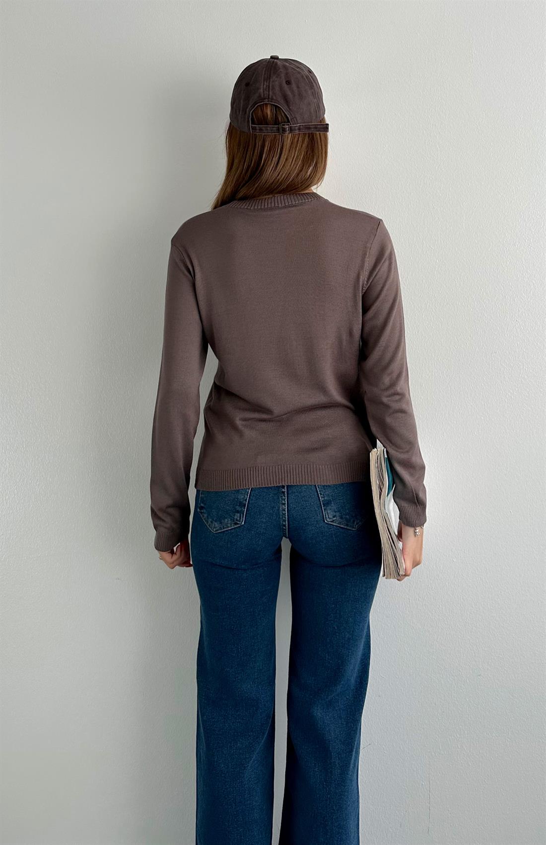 Bisiklet Yaka Carina Pamuk Kazak VİZON