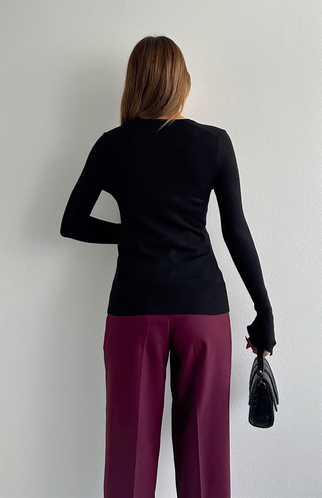 Bisiklet Yaka Kol Ortasi Droplu Kazak SİYAH