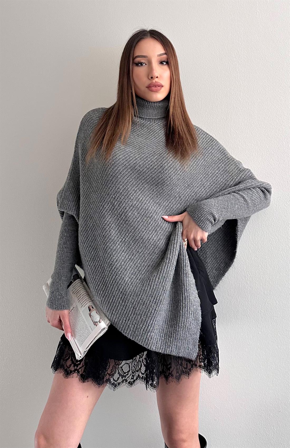 Boğazlı Triko Kazak GRİ