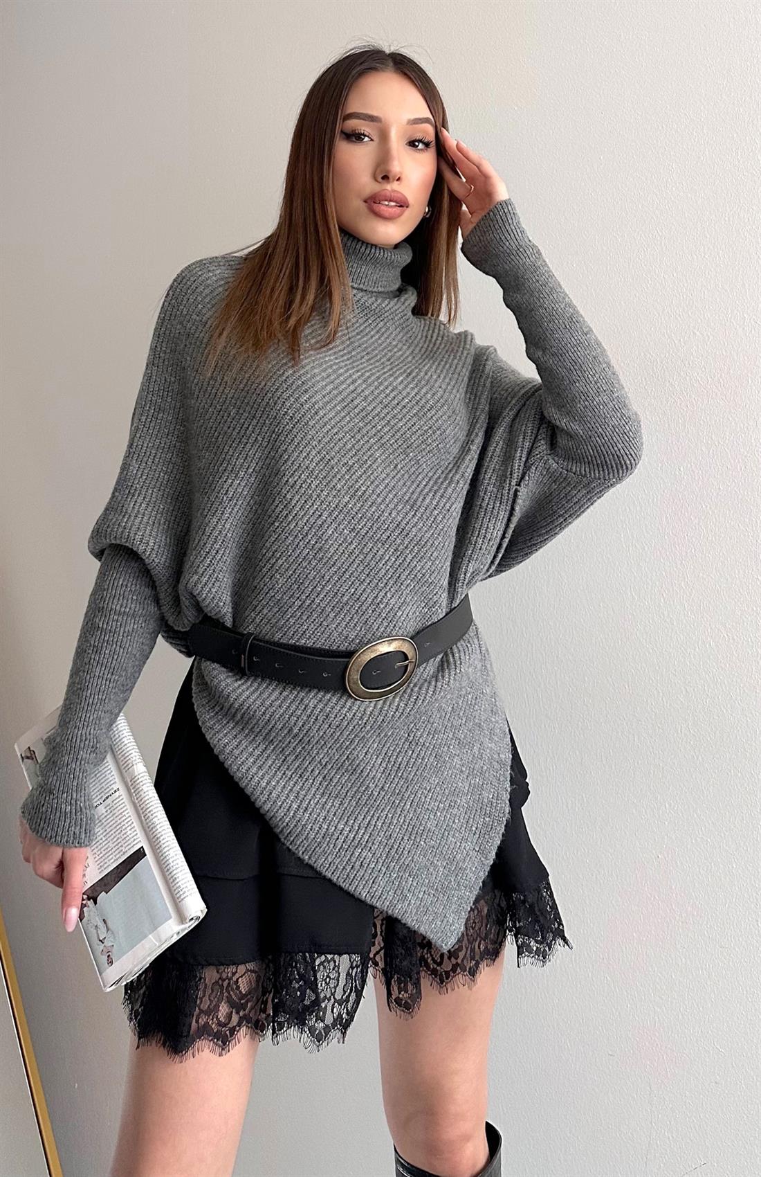 Boğazlı Triko Kazak GRİ