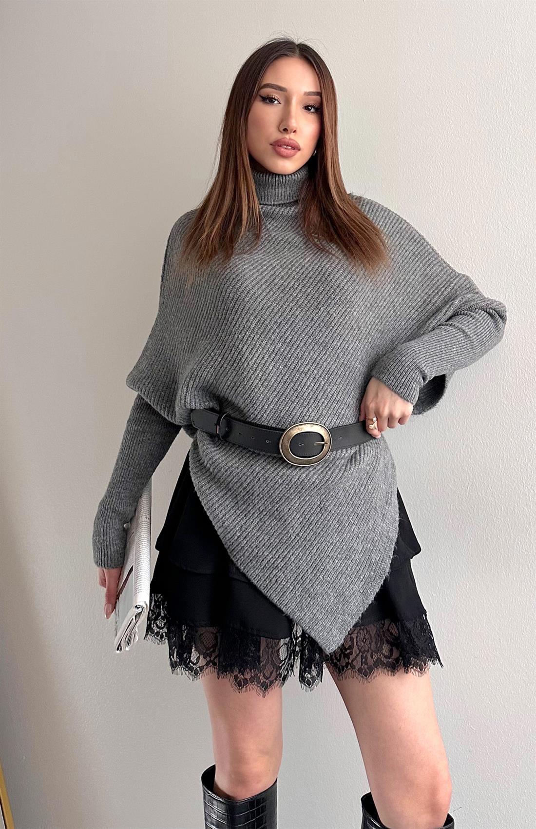 Boğazlı Triko Kazak GRİ