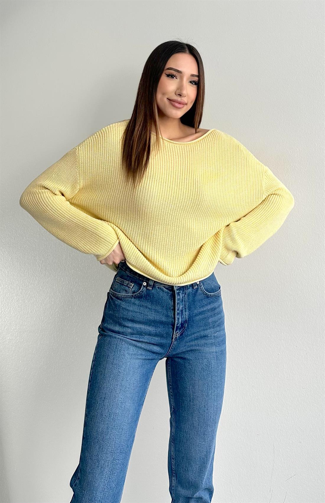 Kayık Yaka Basic Triko Kazak A.SARI