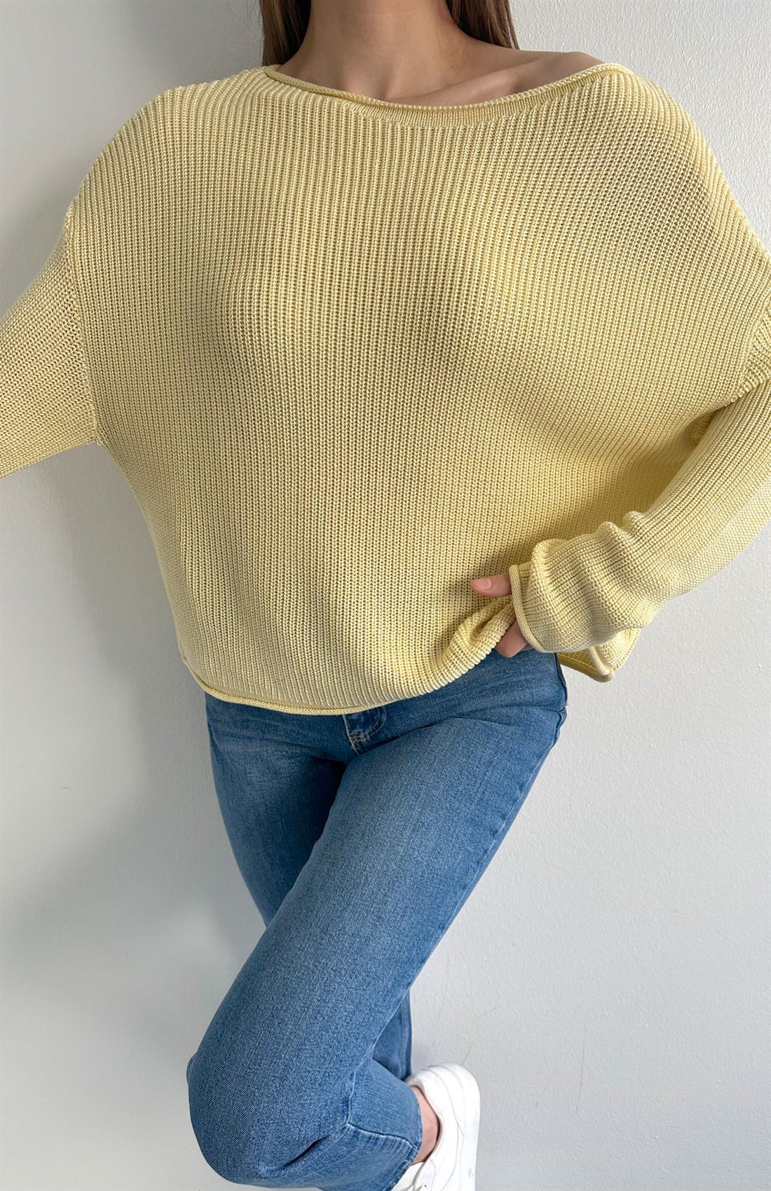 Kayık Yaka Basic Triko Kazak A.SARI