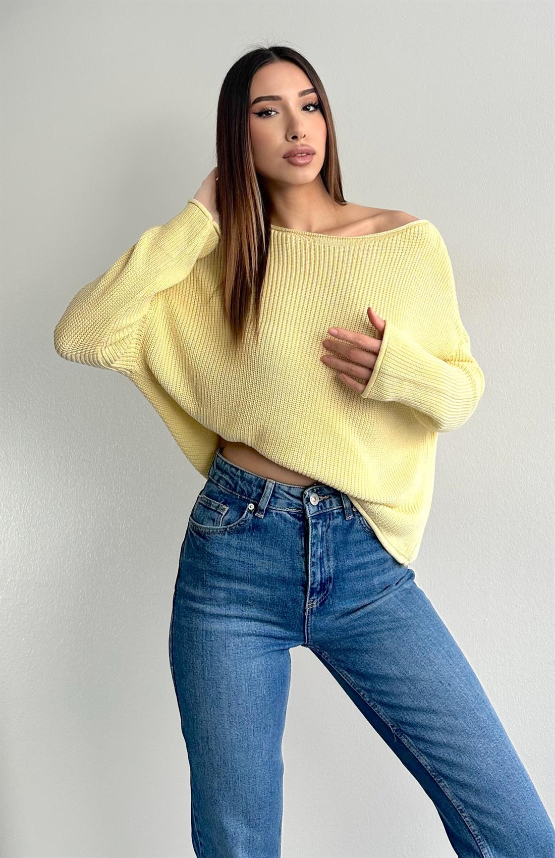 Kayık Yaka Basic Triko Kazak A.SARI