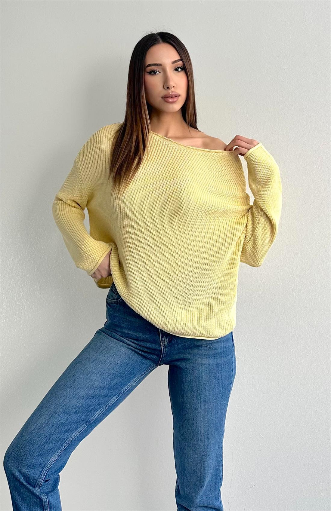 Kayık Yaka Basic Triko Kazak A.SARI