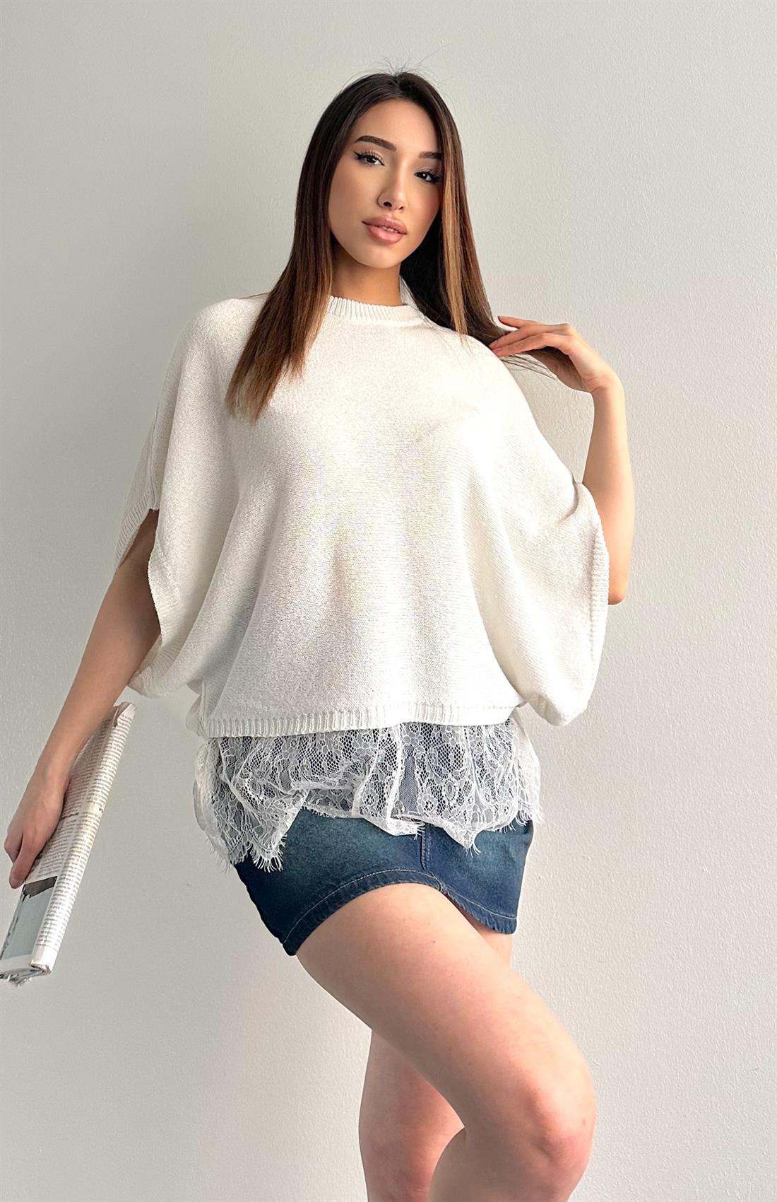 Kendinden Kol Dantelli Kazak EKRU