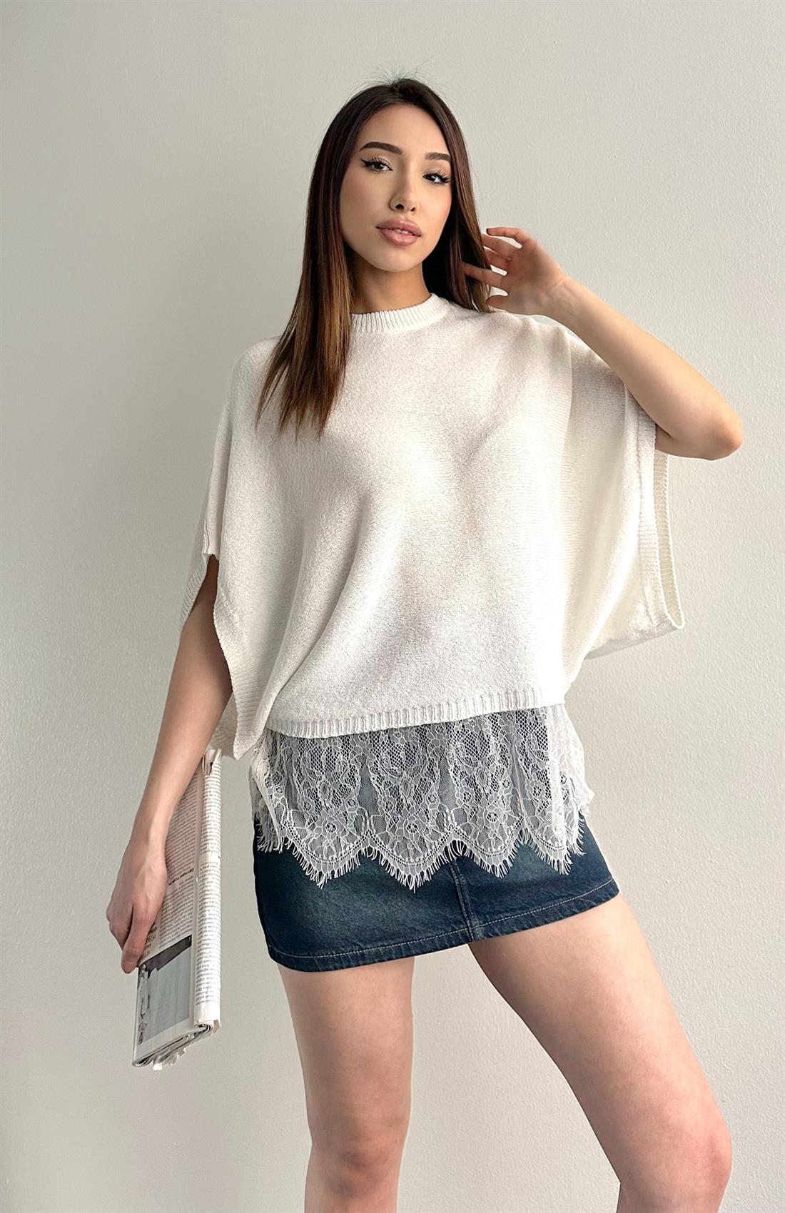 Kendinden Kol Dantelli Kazak EKRU