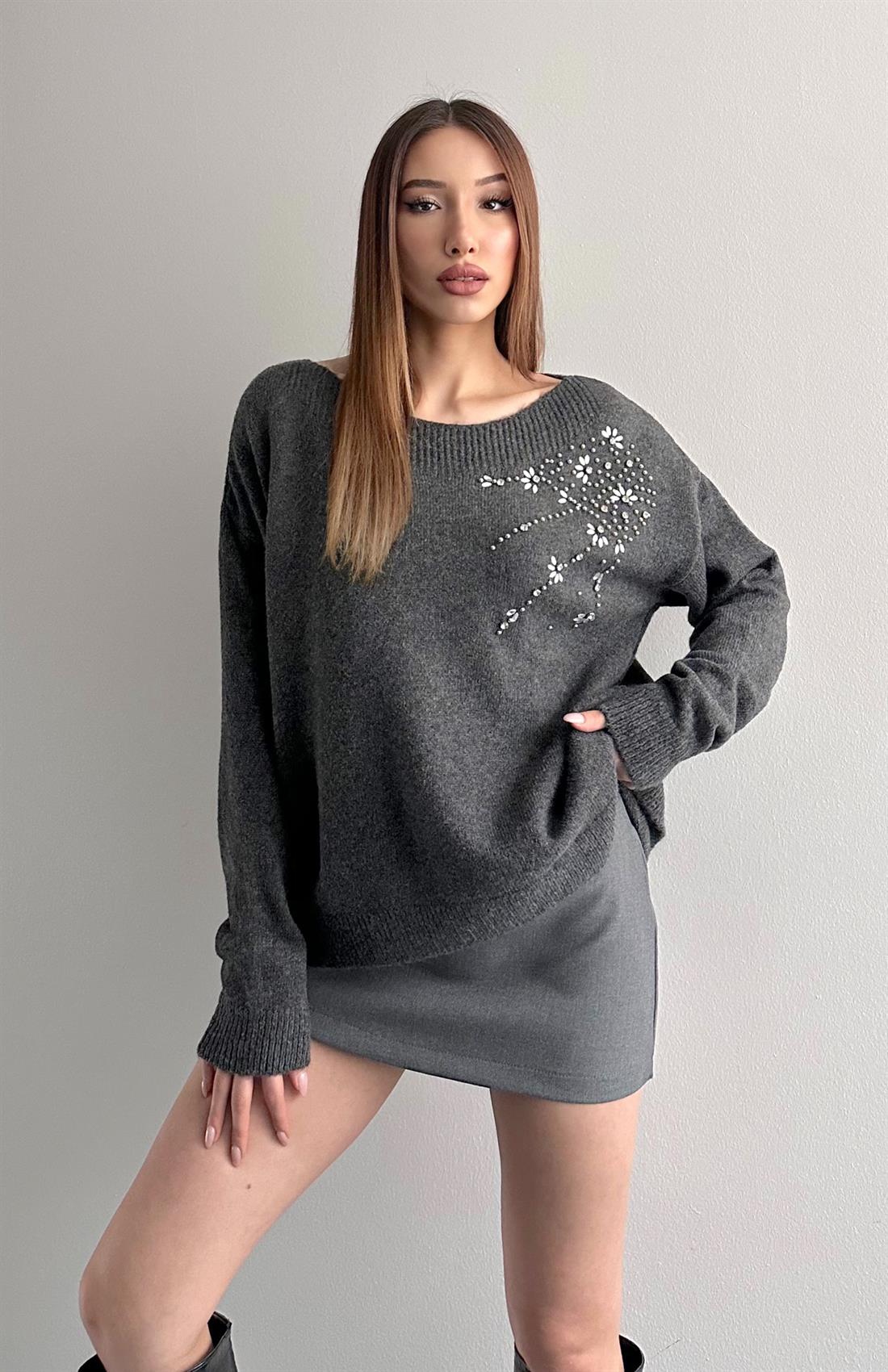 Omuzdan Taşlı Kazak ANTRASİT