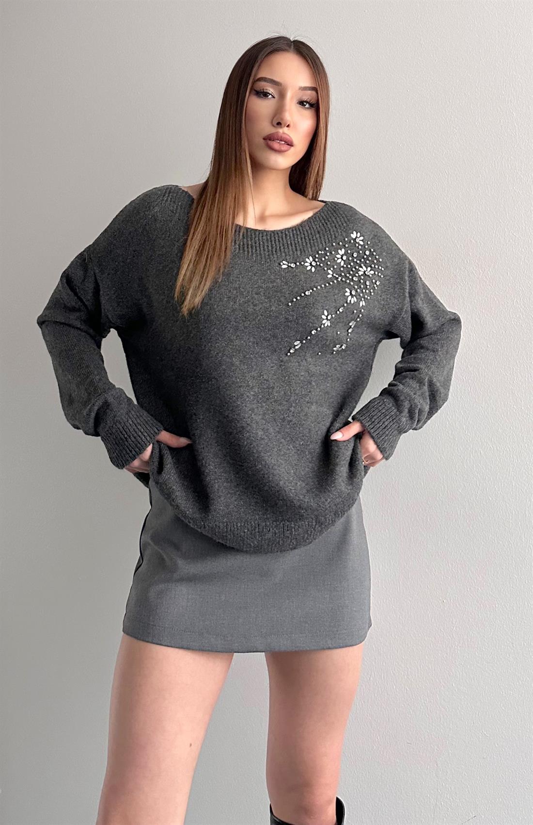 Omuzdan Taşlı Kazak ANTRASİT