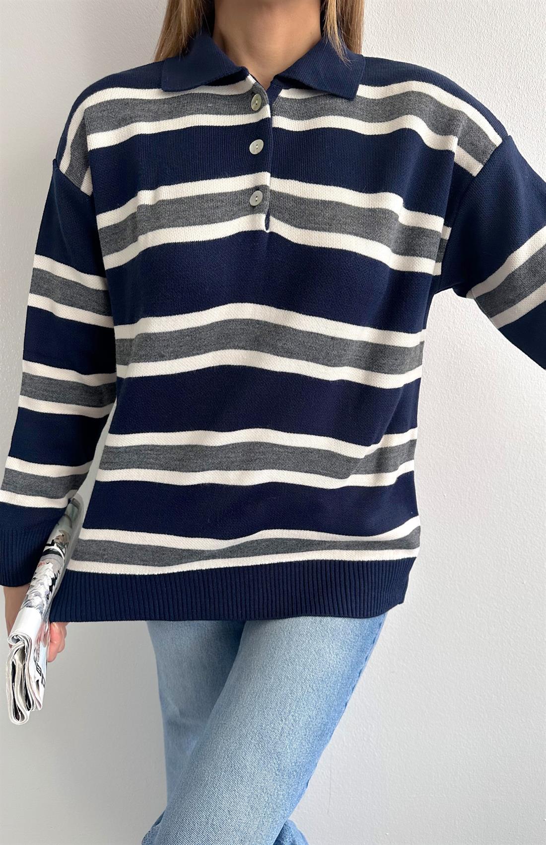 Polo Yaka Uzun Kol Kazak LACİ-EKRU