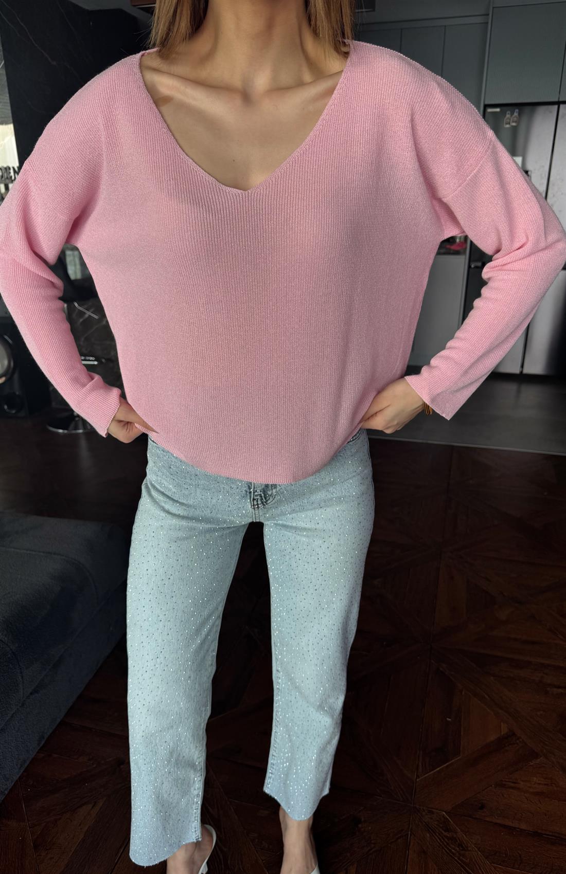 V Yaka Dökümlü Kazak PEMBE