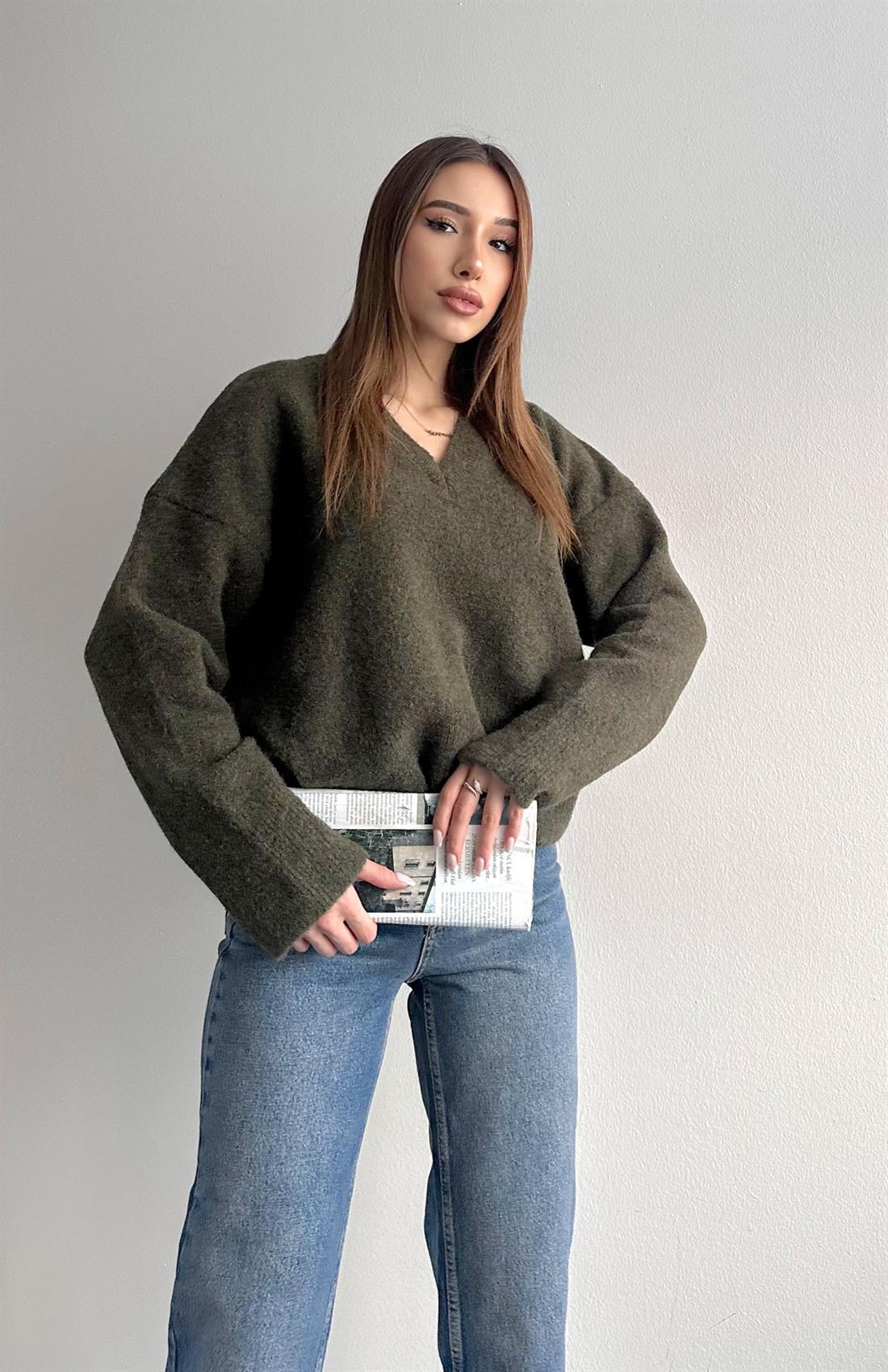 V Yaka Yumuşak Dokulu Kazak HAKİ