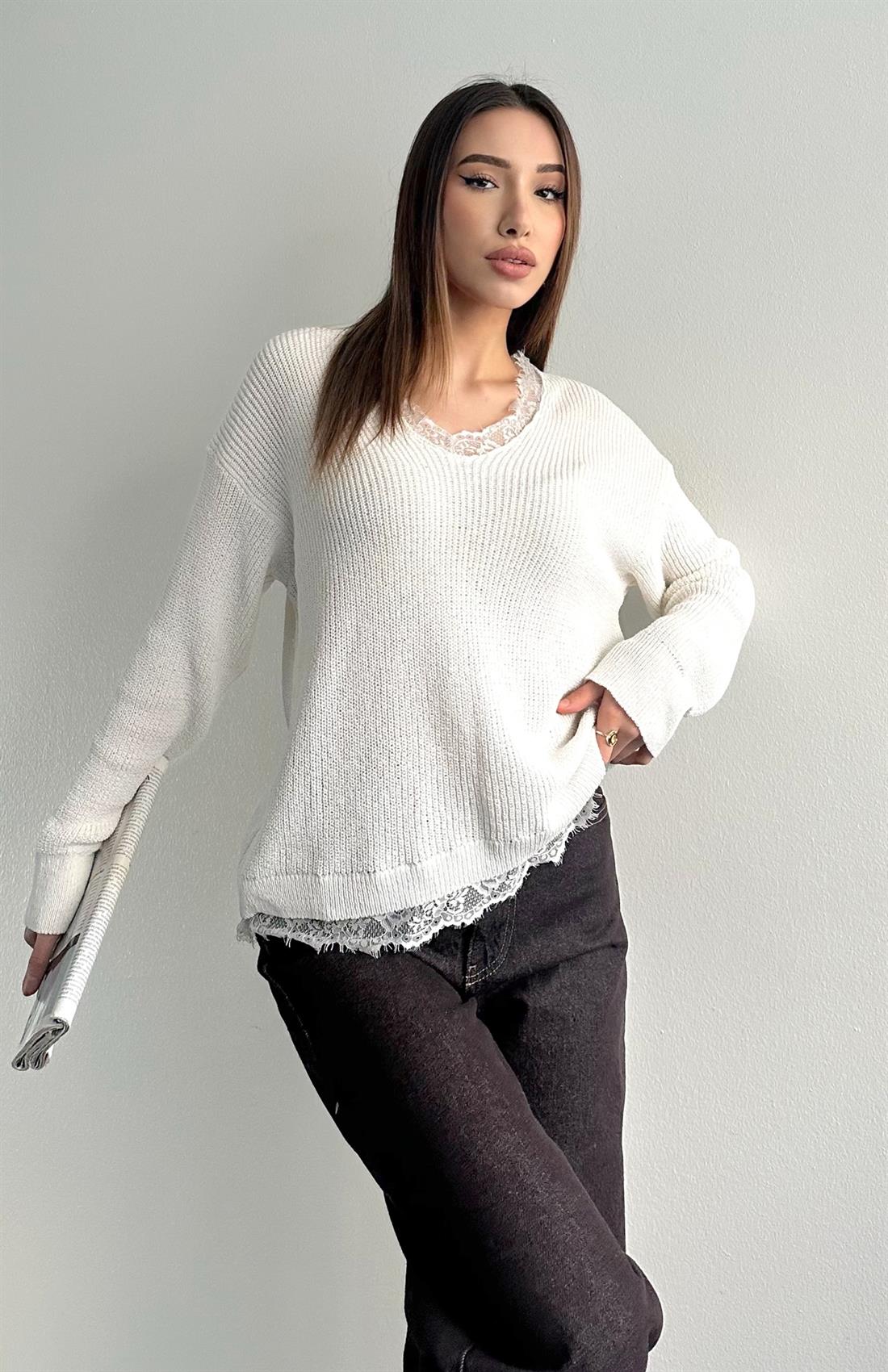 Yakadan Dantelli Atlet EKRU