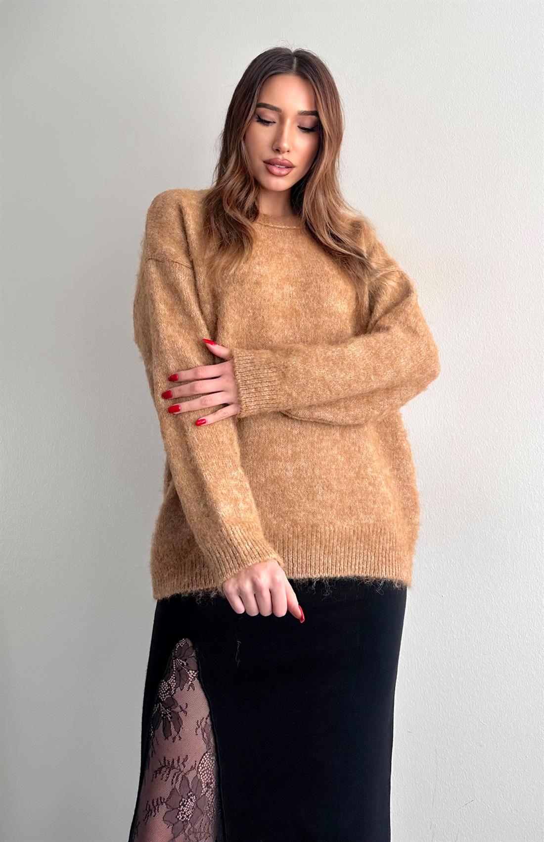 Yün Karışimlı Fırça Şardonlu Kazak CAMEL