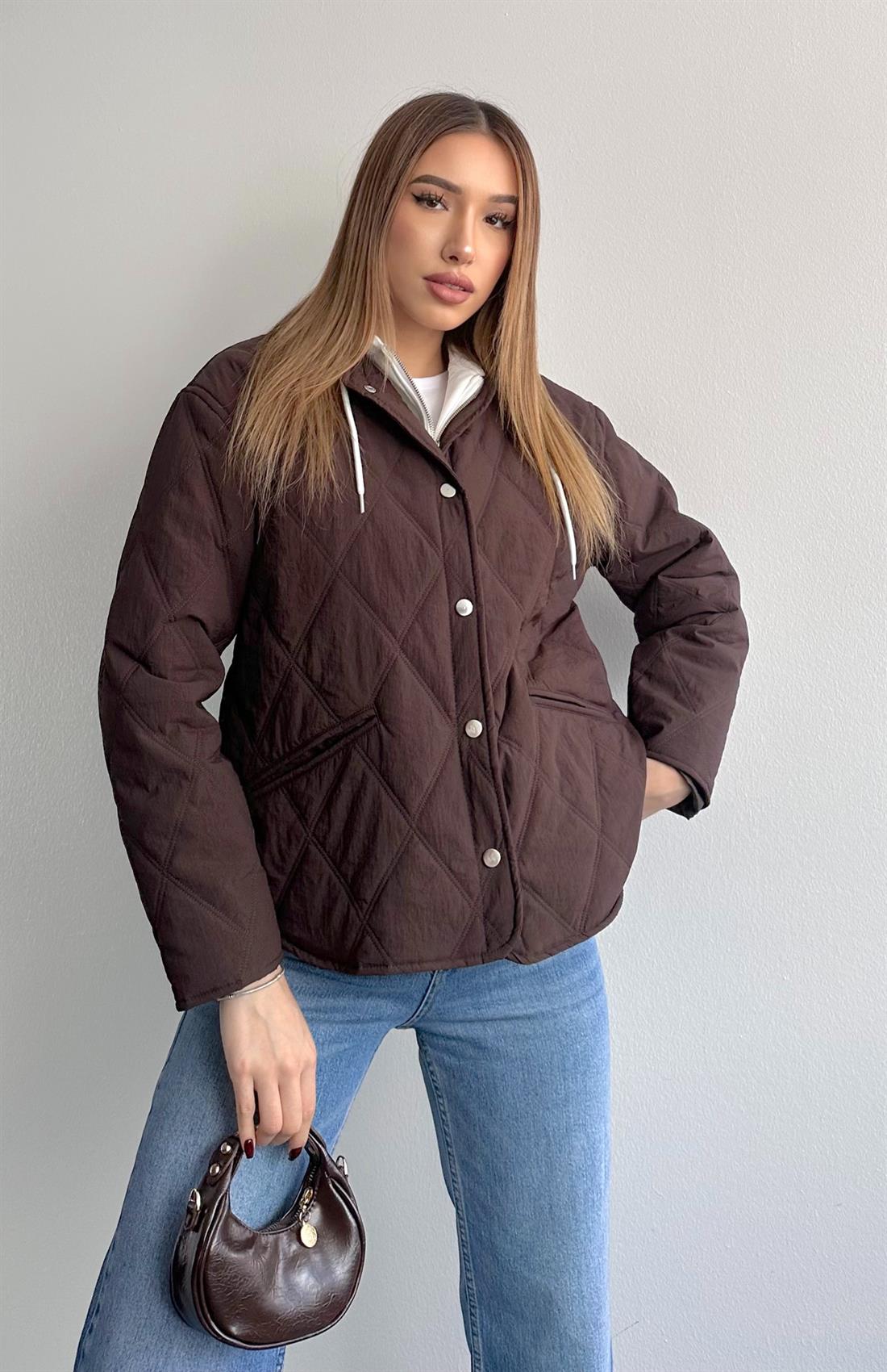 Baklava Desen Kapitone Mont KAHVERENGİ