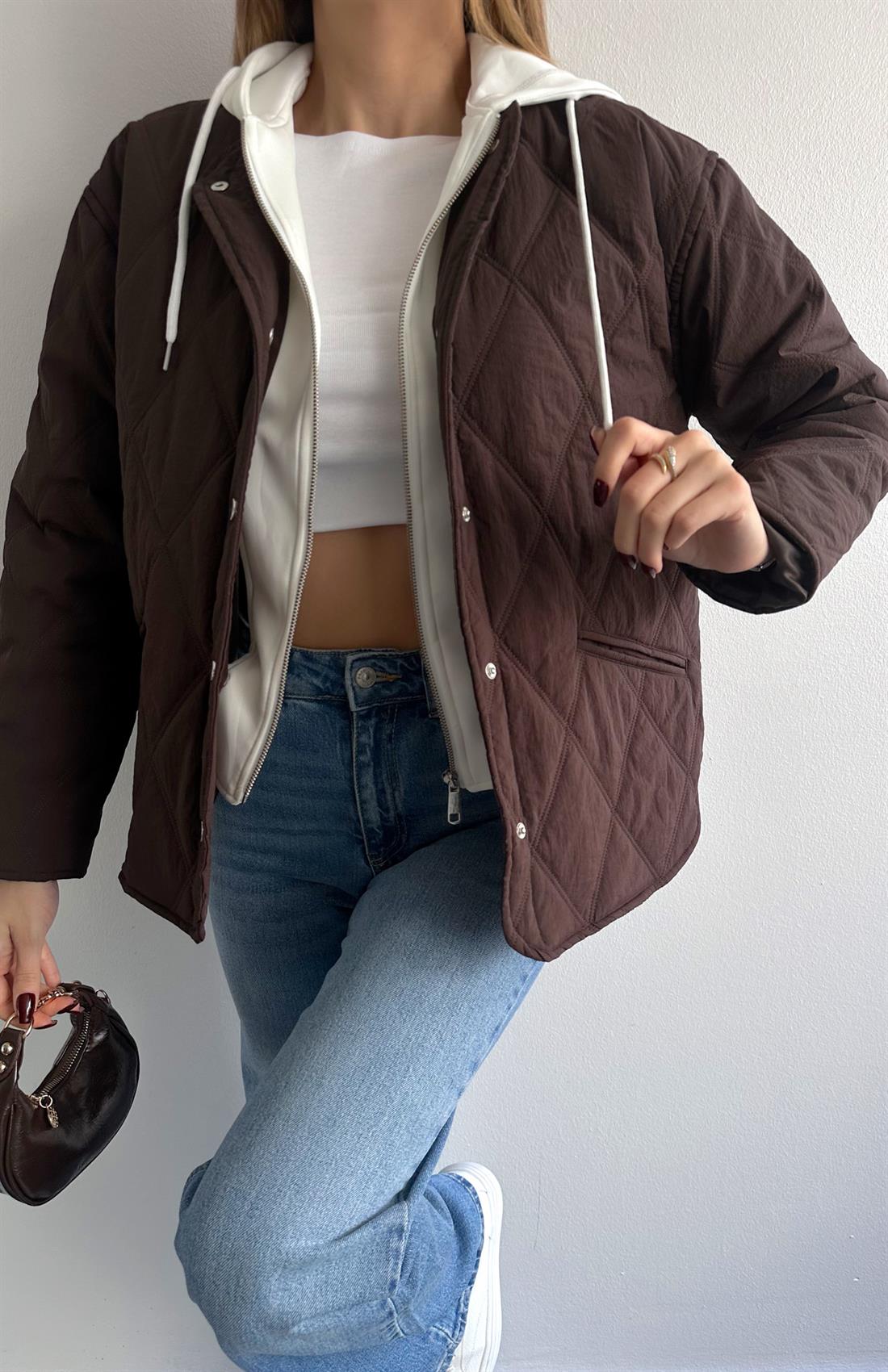 Baklava Desen Kapitone Mont KAHVERENGİ