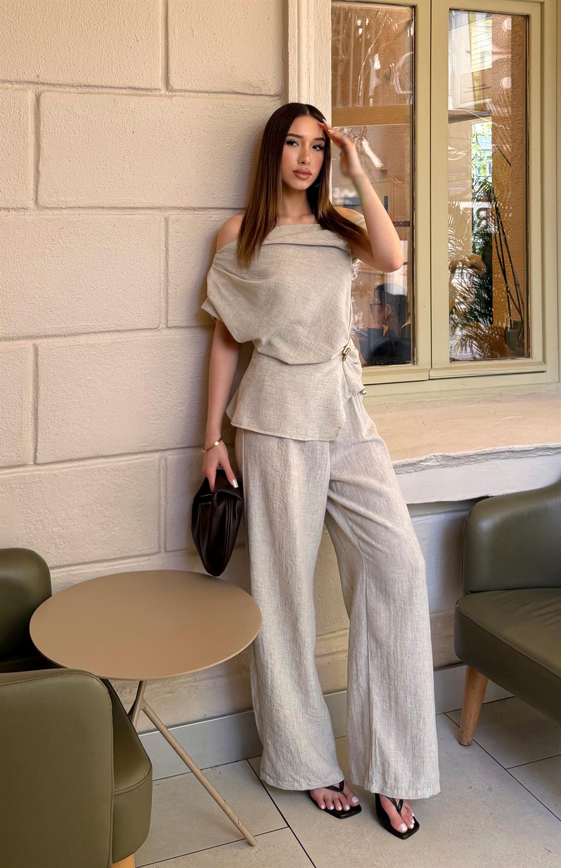 Bağcık Detaylı Pantolon NATURAL
