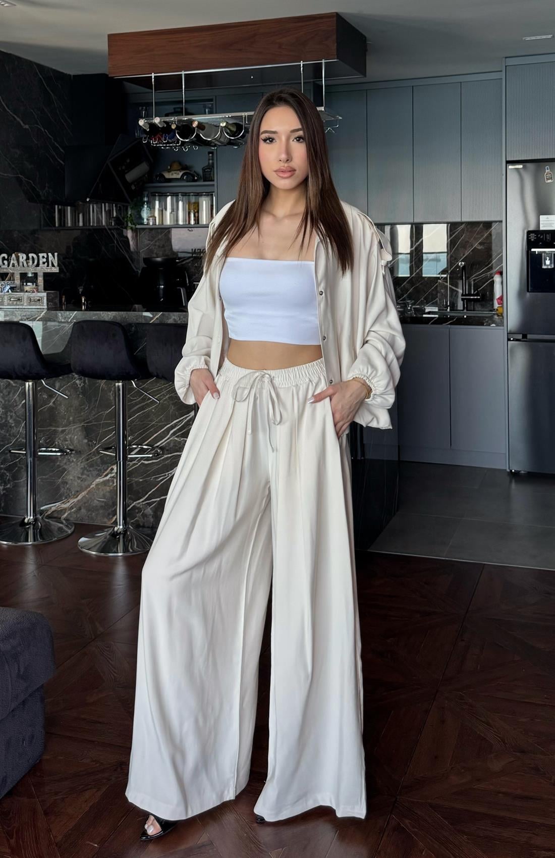 Bağcıklı Dokuma Pantolon BEJ