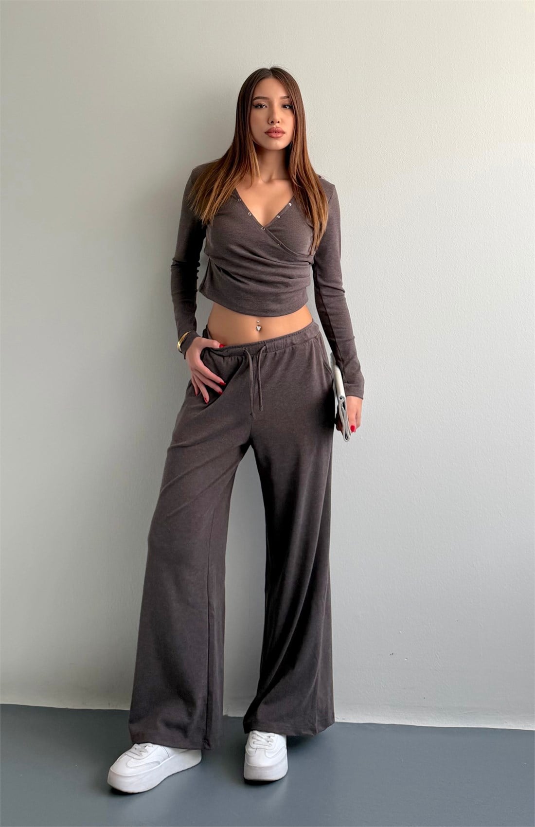 Bağcıklı Örme Pantolon KAHVERENGİ