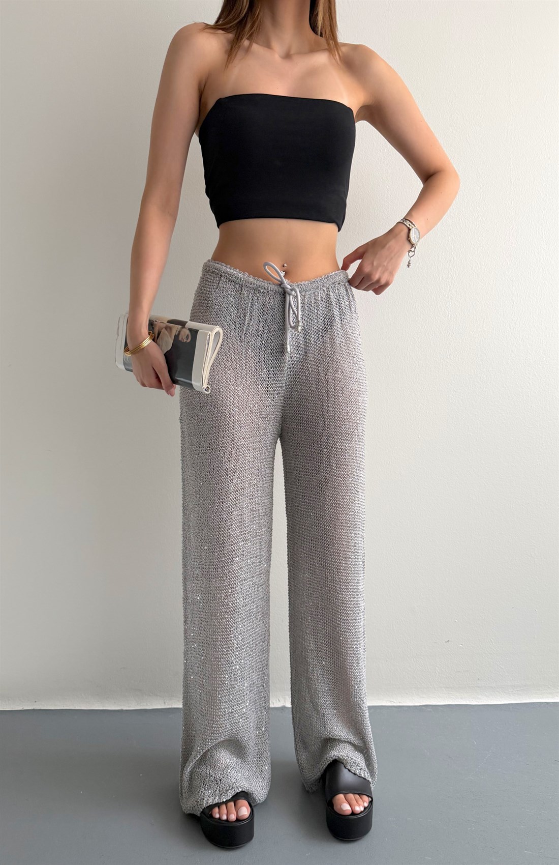 Beacwear Parlak Pantolon GRİ