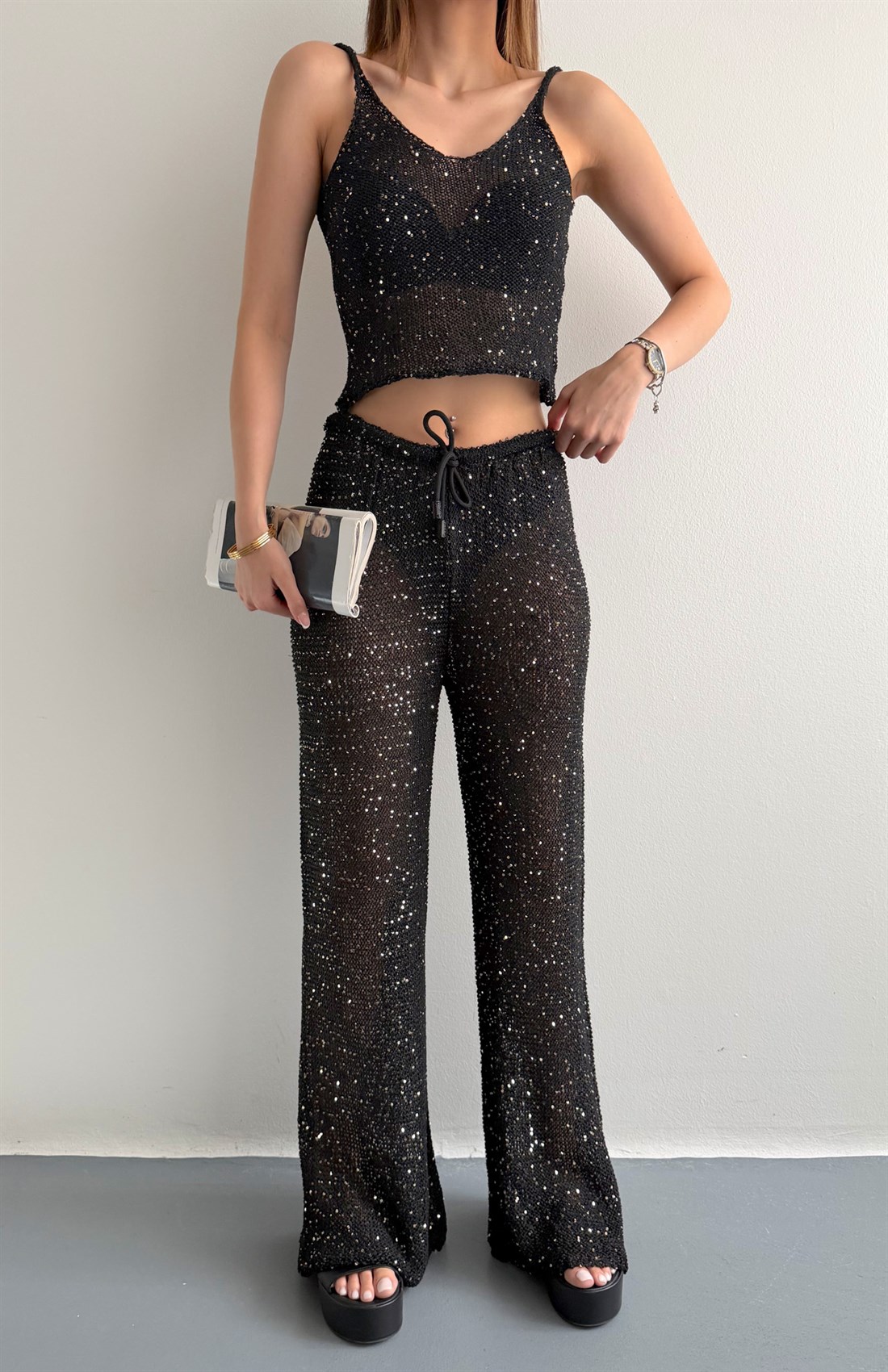 Beacwear Parlak Pantolon SİYAH
