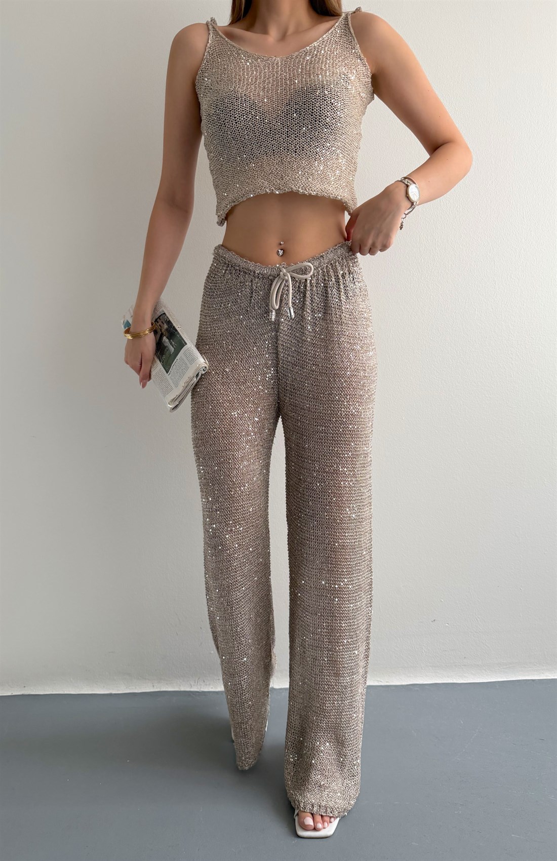 Beacwear Parlak Pantolon TAŞ