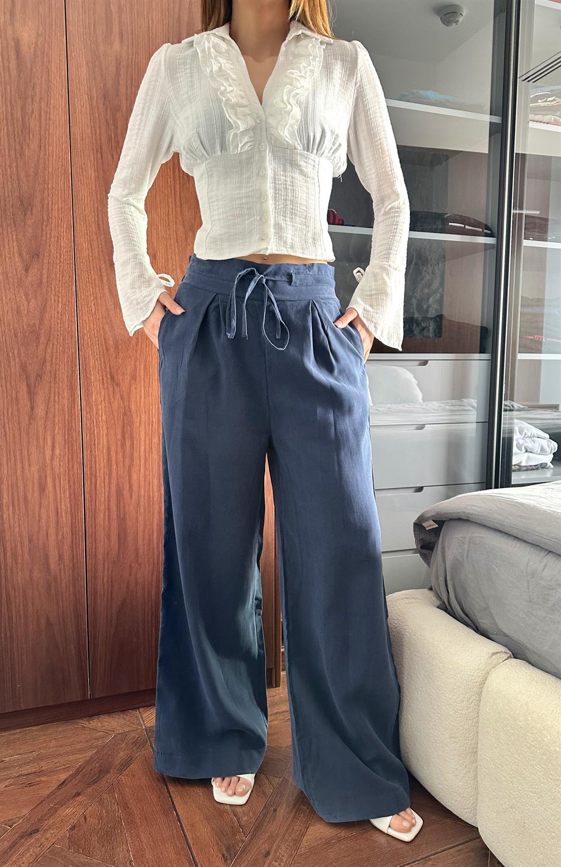 Beli Bağcılı Pantolon LACİVERT