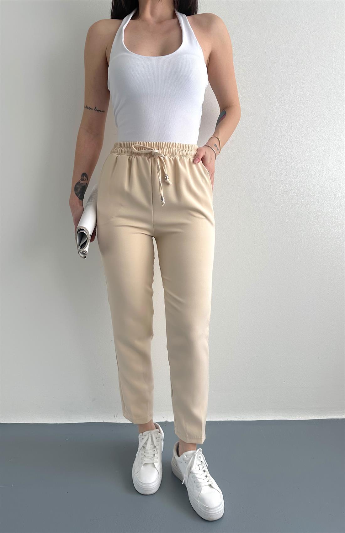 Beli Lastikli Pantolon EKRU