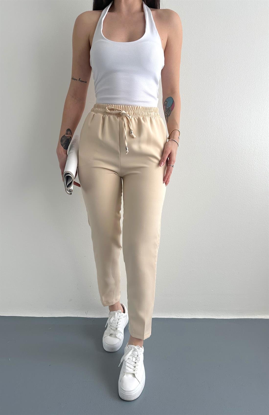 Beli Lastikli Pantolon EKRU