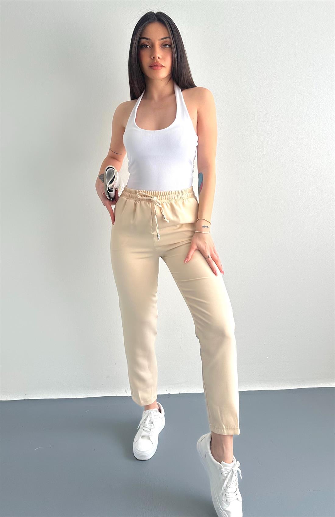 Beli Lastikli Pantolon EKRU