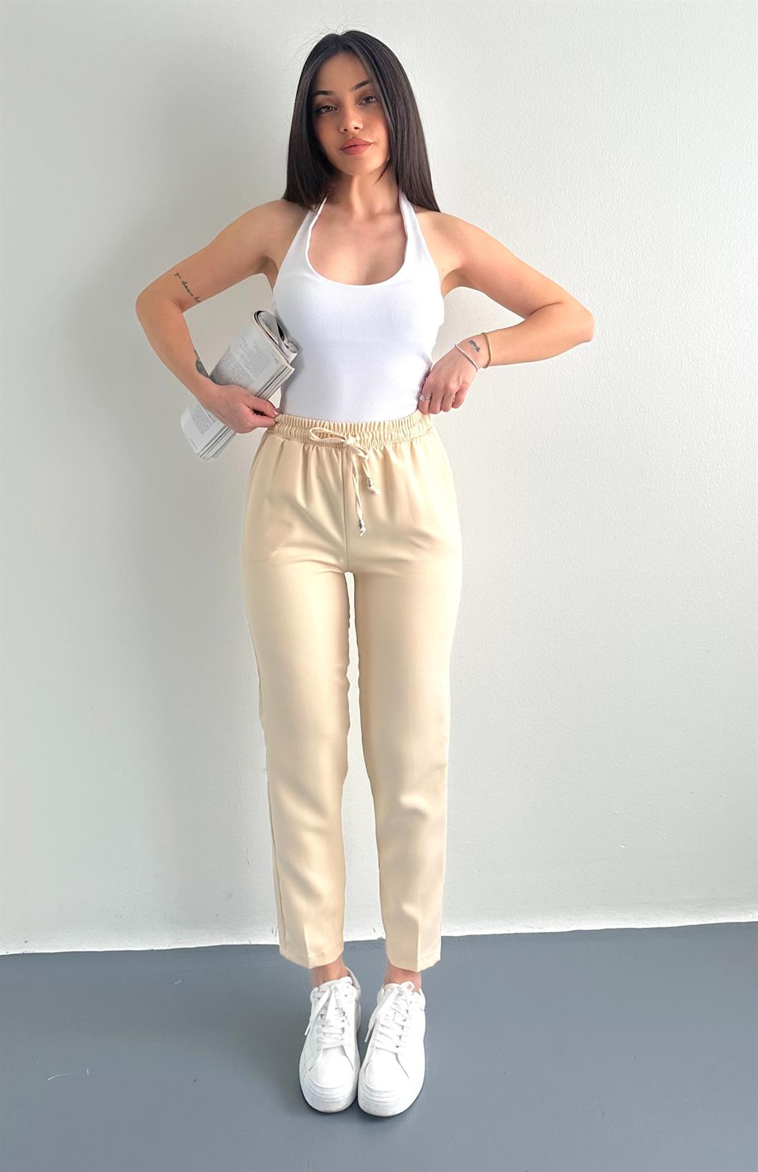 Beli Lastikli Pantolon EKRU