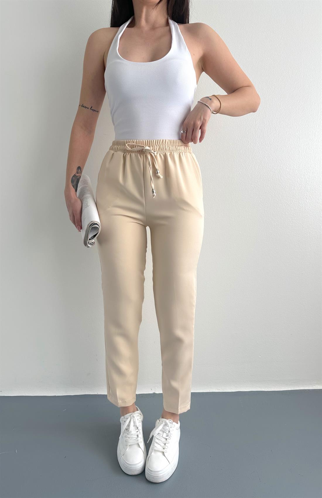 Beli Lastikli Pantolon EKRU