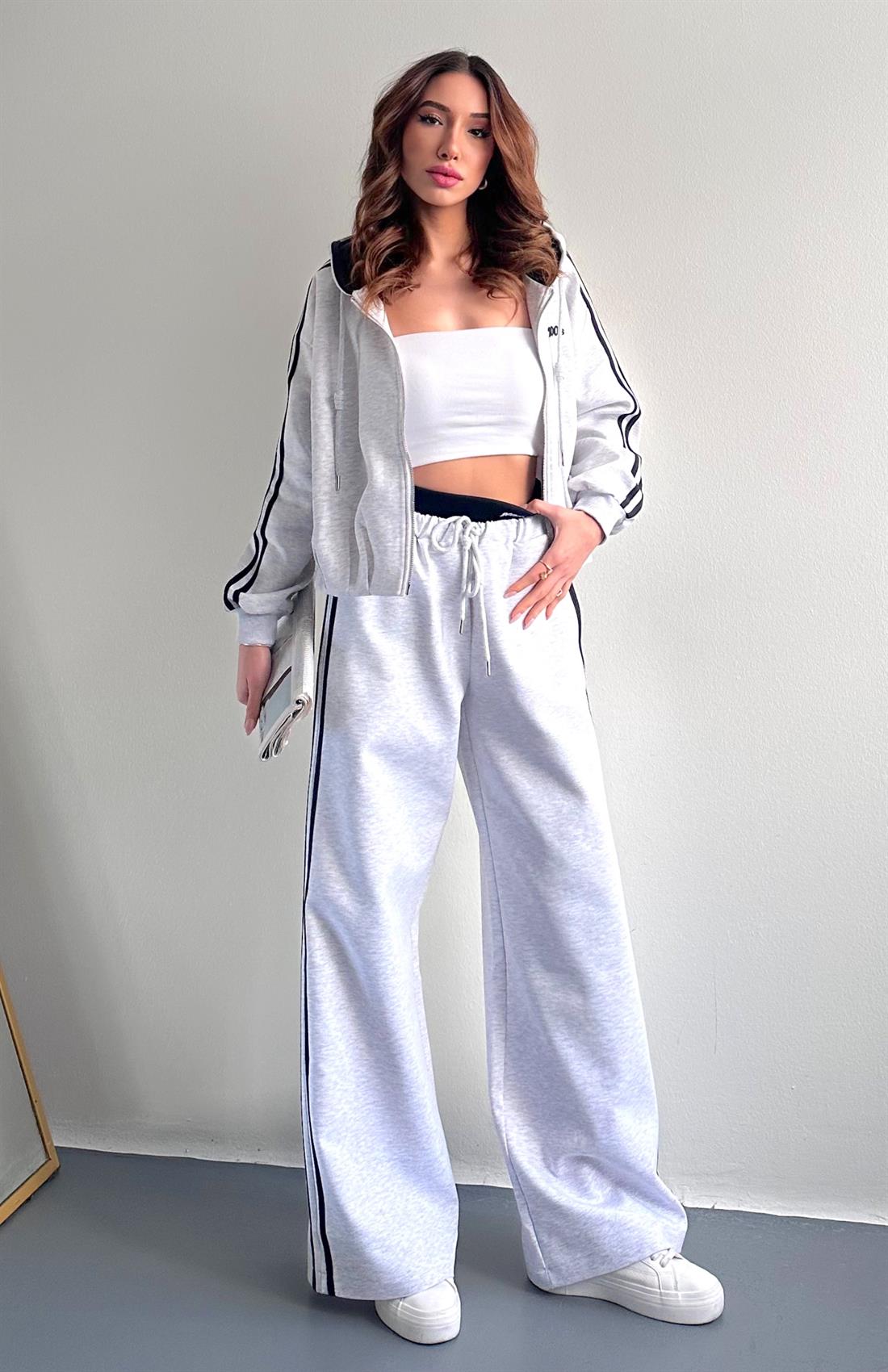 Biye Detaylı Eşofman Pantolon GRİ