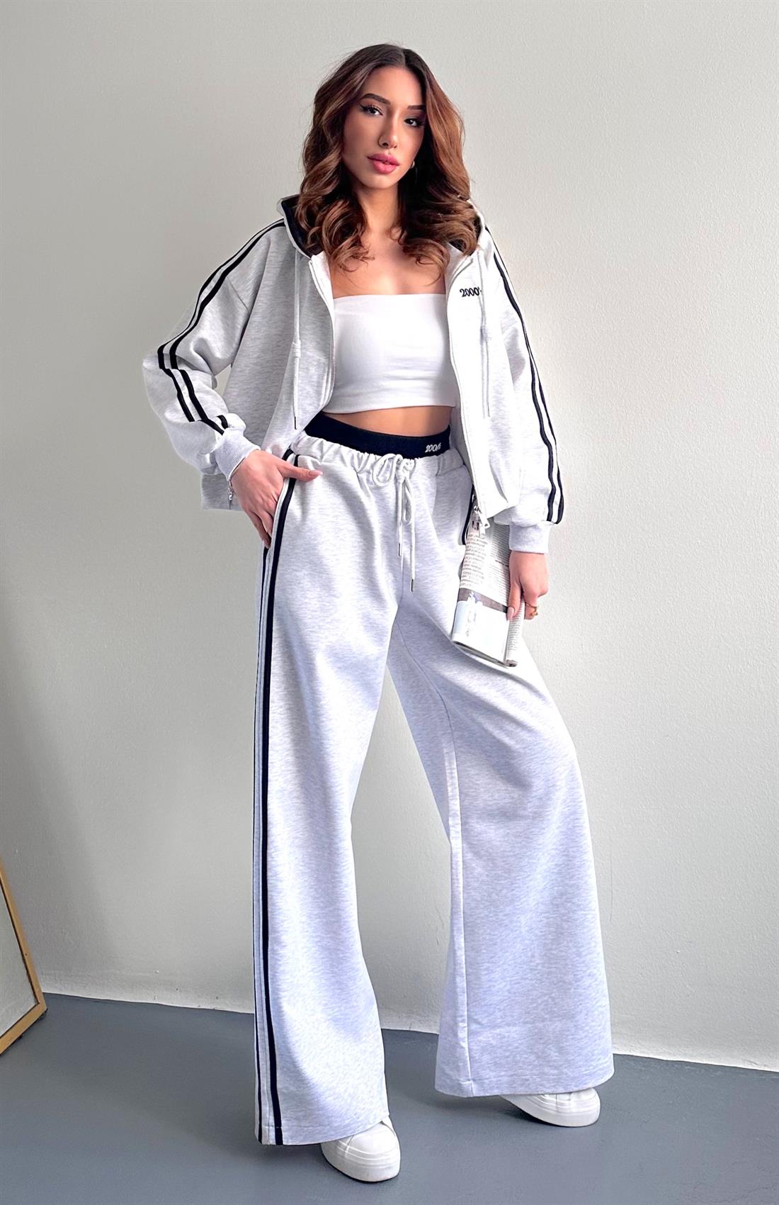 Biye Detaylı Eşofman Pantolon GRİ