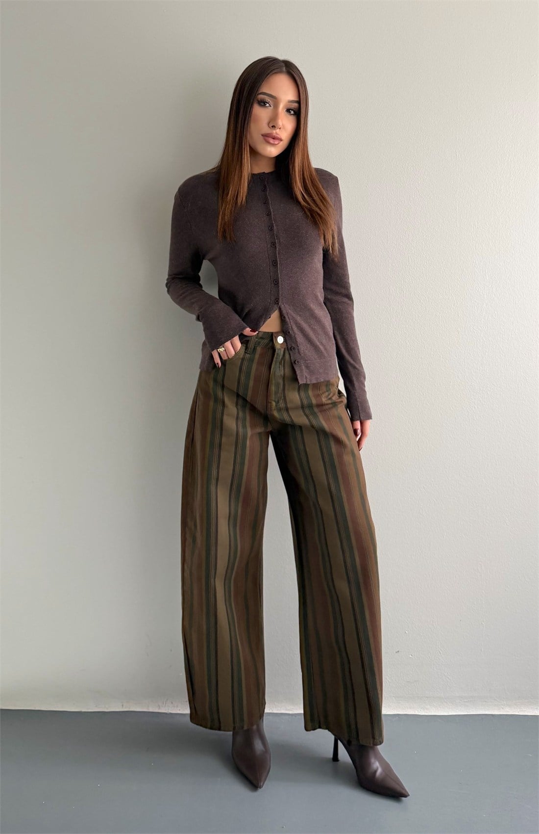 Çizgili Gabardin Pantolon HAKİ
