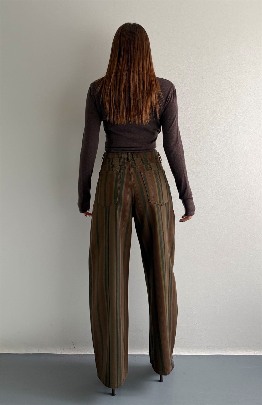 Çizgili Gabardin Pantolon HAKİ