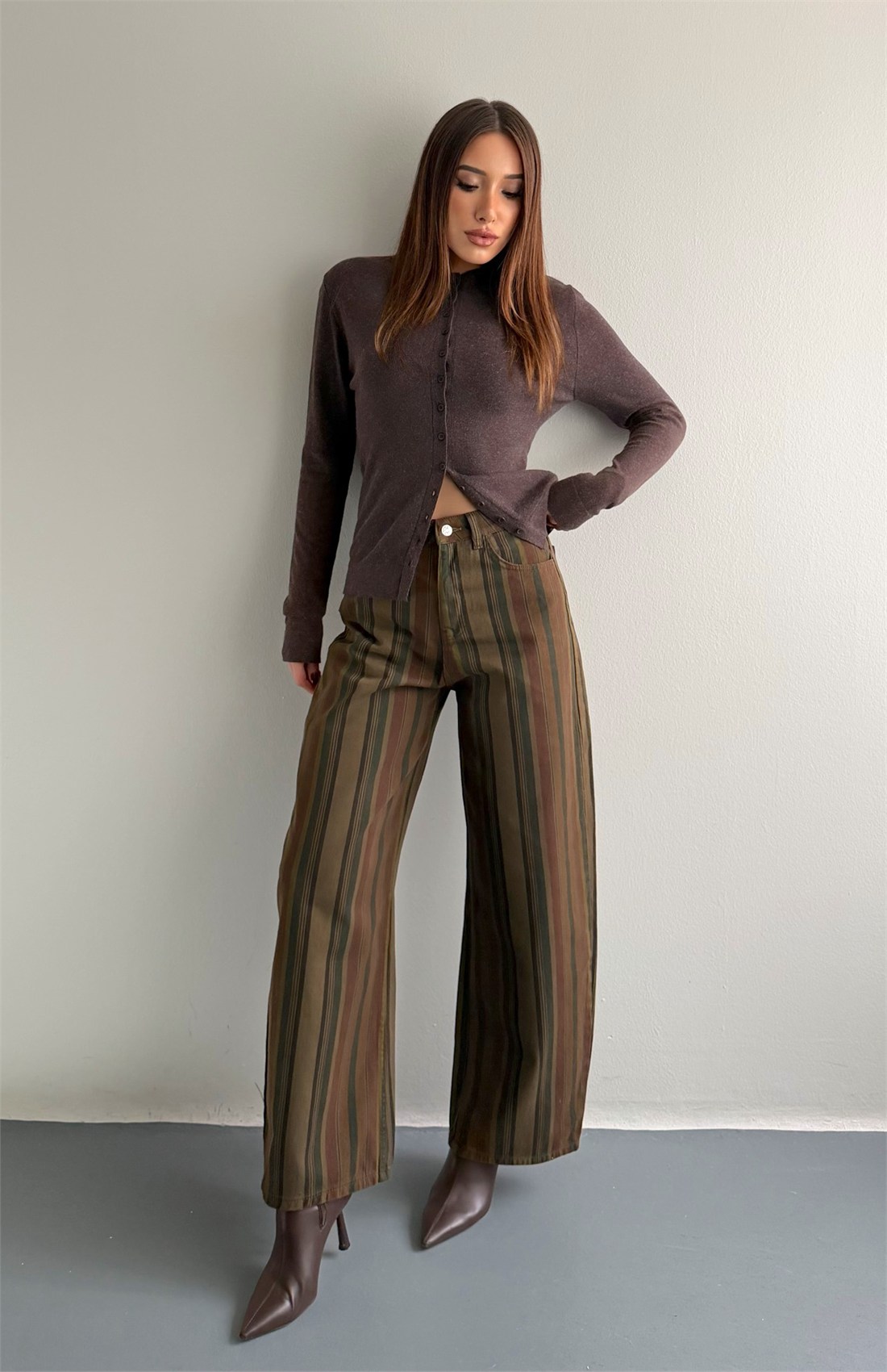 Çizgili Gabardin Pantolon HAKİ