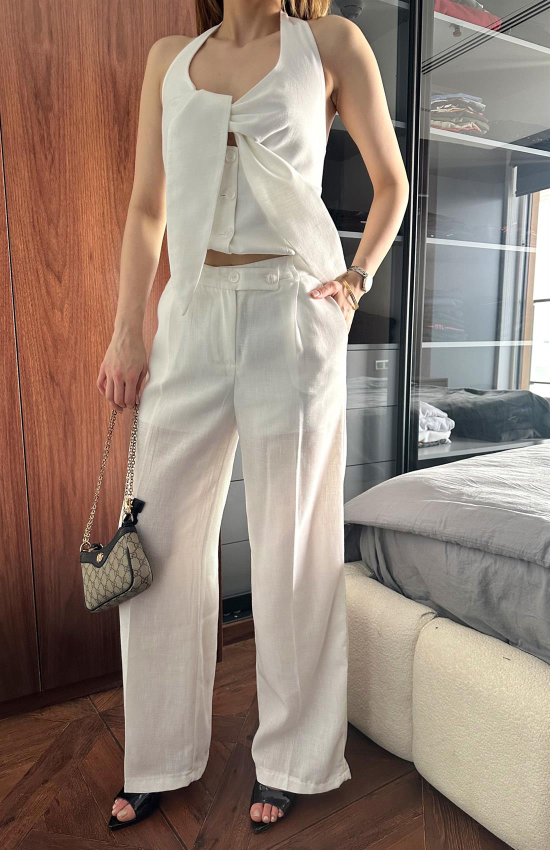 Düğme Detaylı Pantolon EKRU