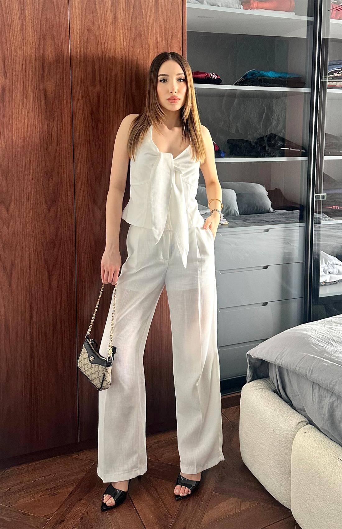 Düğme Detaylı Pantolon EKRU