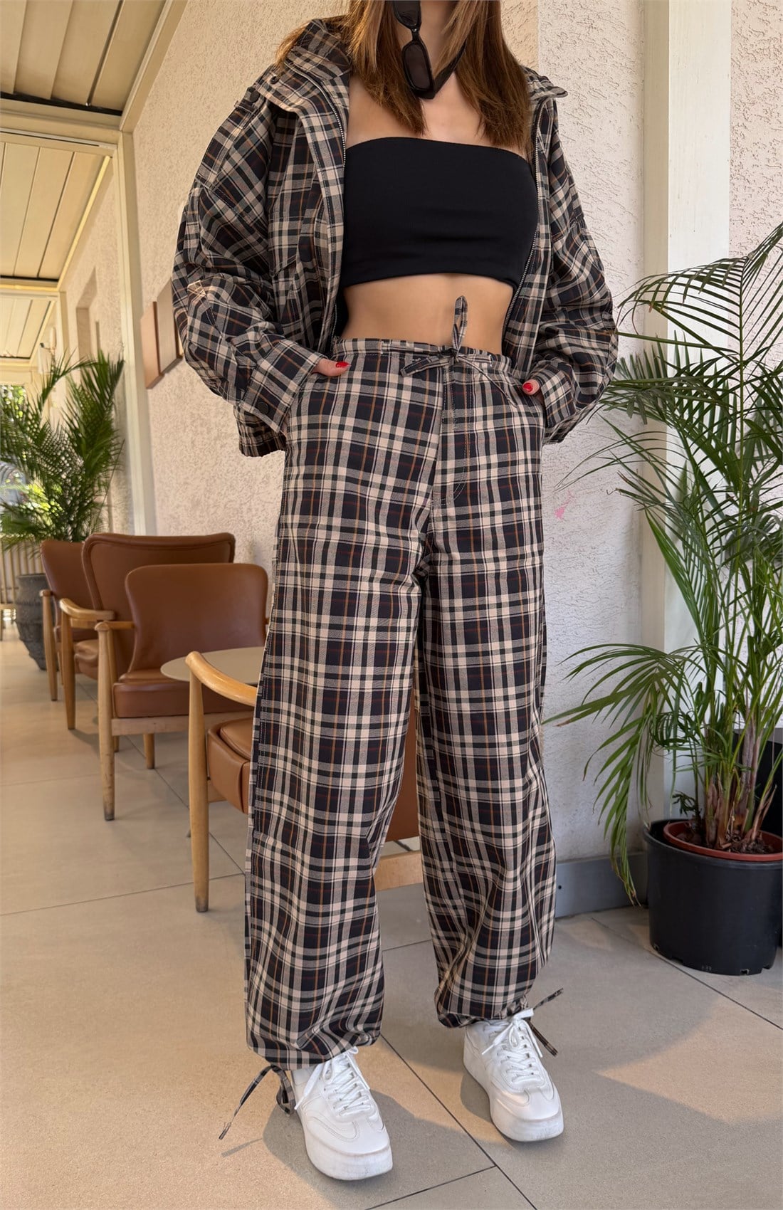 Ekose Desen Pantolon SİYAH