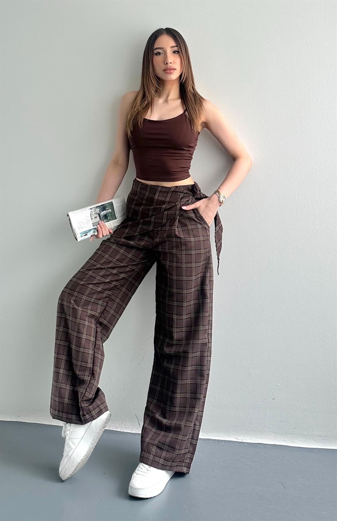 Ekose Şal Detaylı Pantolon HAKİ