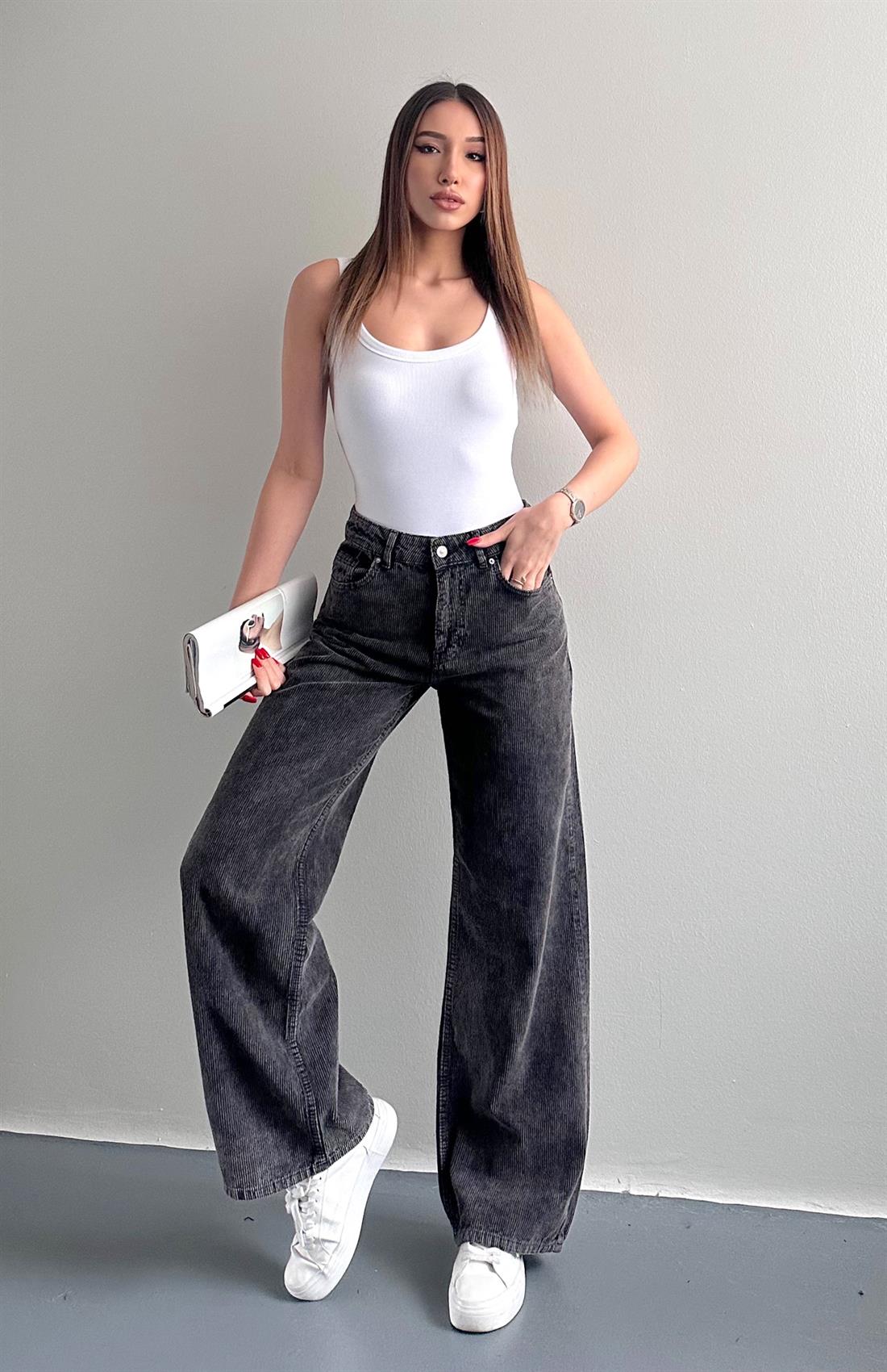 Kar Yıkama Kadife Pantolon SİYAH