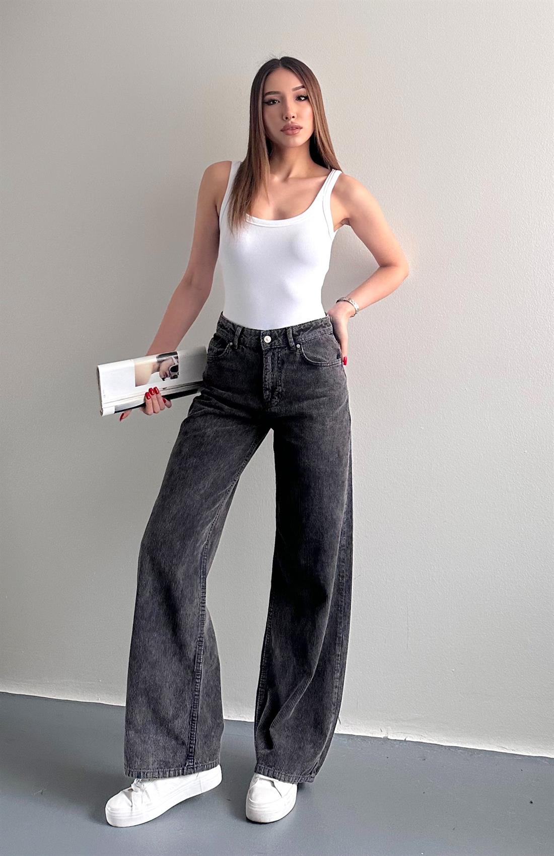 Kar Yıkama Kadife Pantolon SİYAH