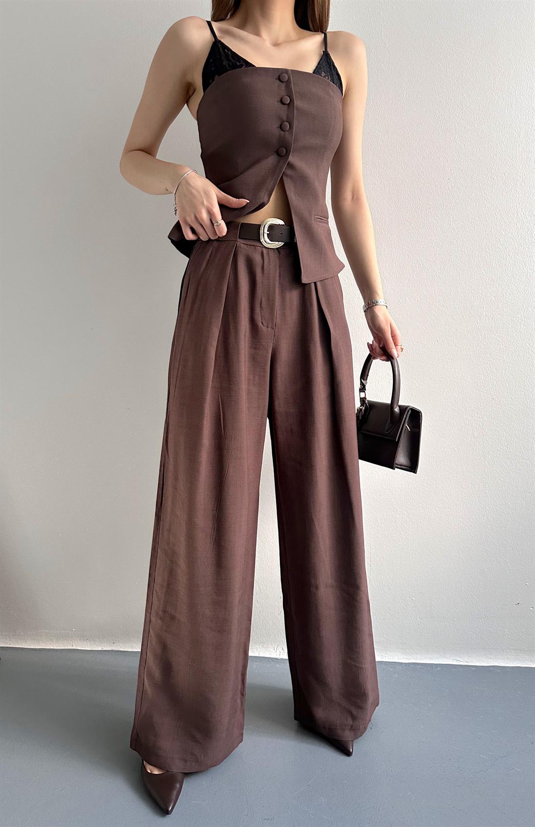 Kemer Detaylı Pantolon KAHVERENGİ