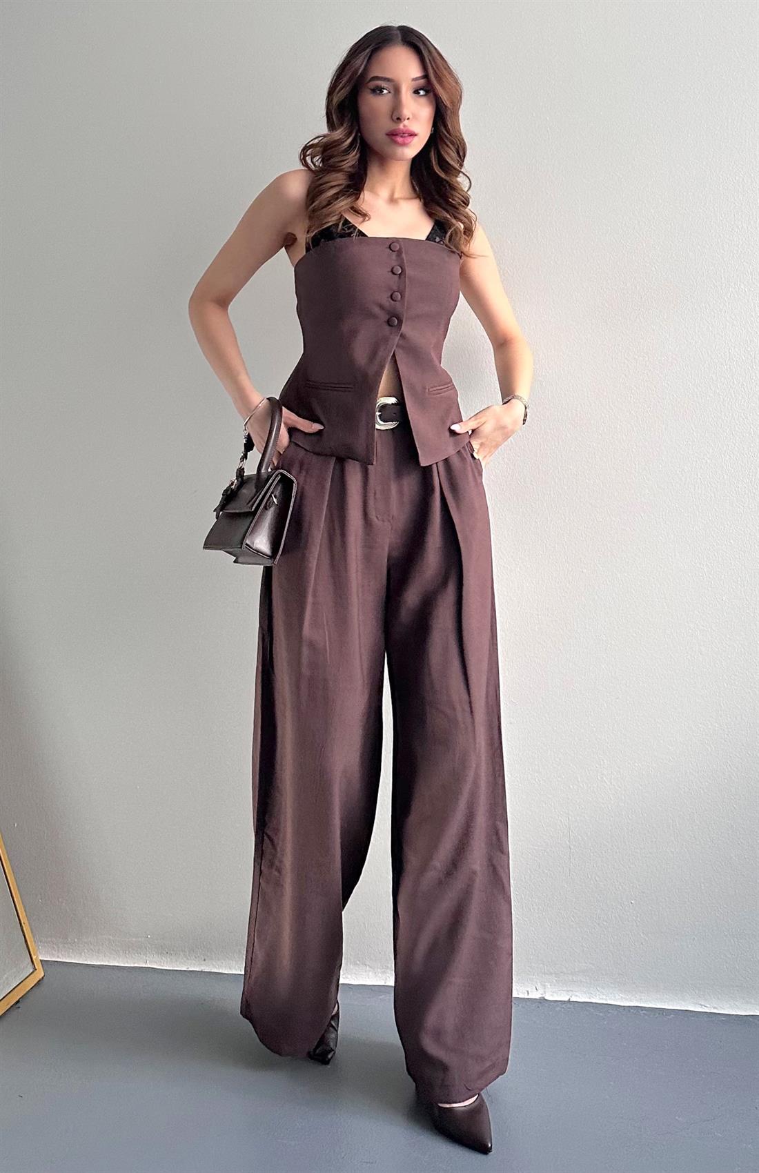 Kemer Detaylı Pantolon KAHVERENGİ