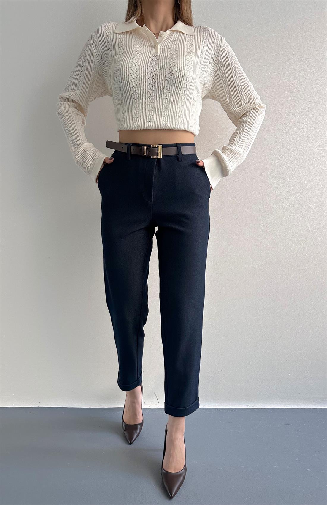 Kemerli Chino Pantolon LACİVERT