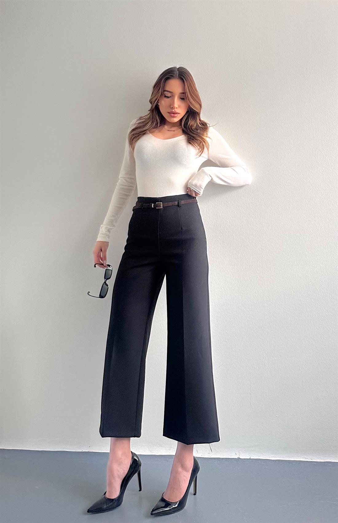 Kemerli Culotte Pantolon SİYAH