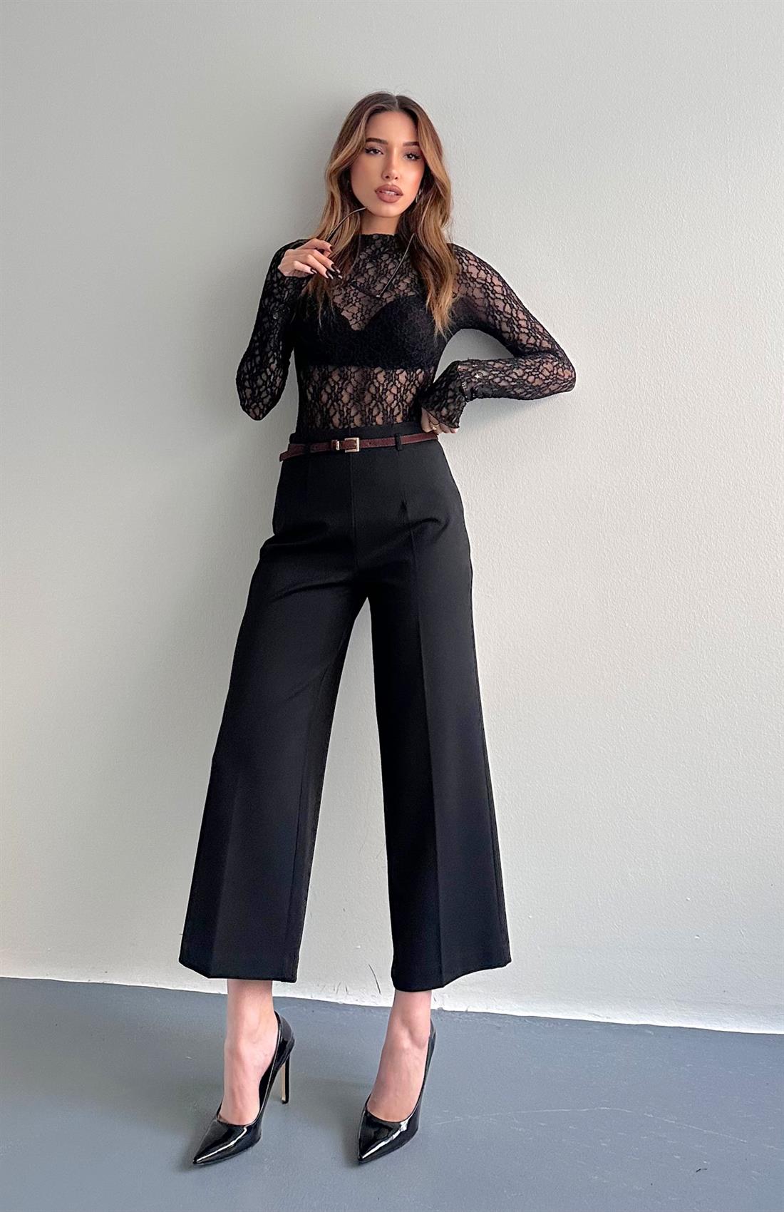 Kemerli Culotte Pantolon SİYAH