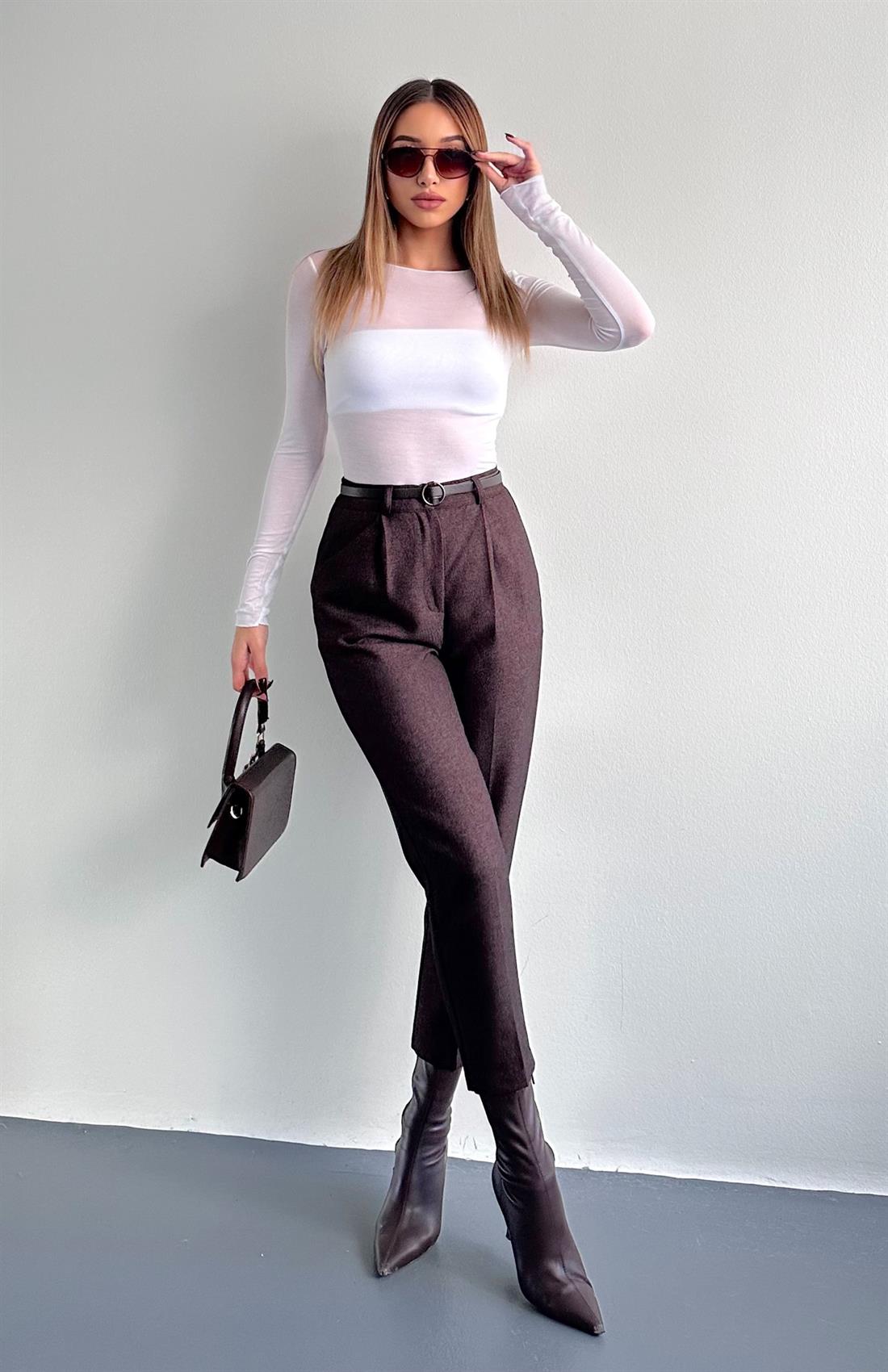 Kemerli Havuç Pantolon KOYU KAHVE