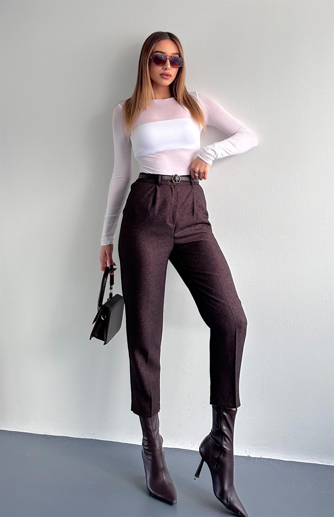 Kemerli Havuç Pantolon KOYU KAHVE